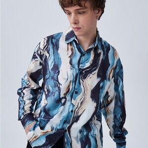 Men's Blue and Cream Patterned Shirt by Parklees on Amazon for $140